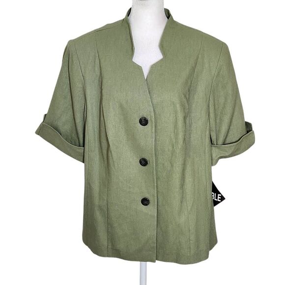 Lady Dorby Green Linen Short Sleeve Blazer NWT Size 16W Olive Green Blazer - Picture 1 of 9